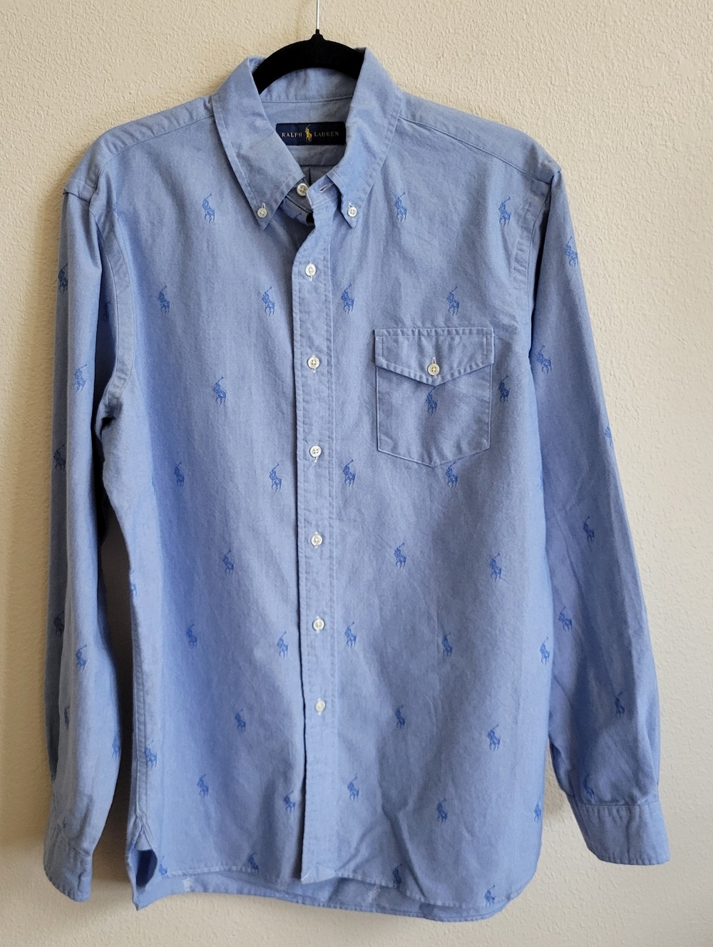 Ralph Lauren Blue Oxford Button-Down L/S W Embroidered Pony Pattern All Over LG